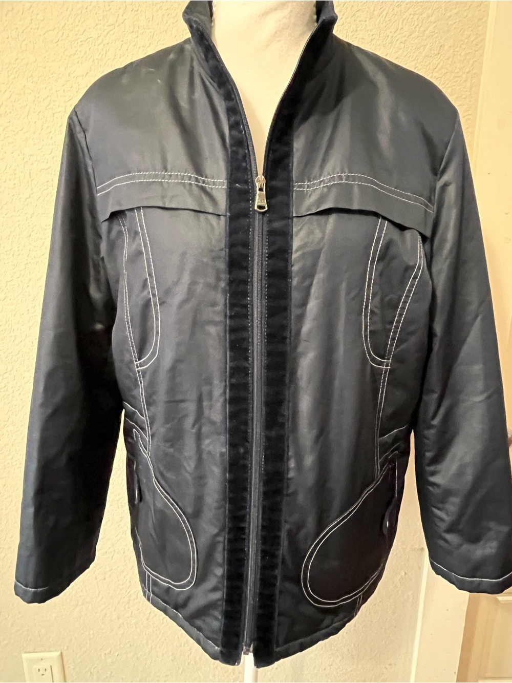 Vintage Wolsey 100 Black Contrast Stitch Full Zip Jacket - Men's Size L